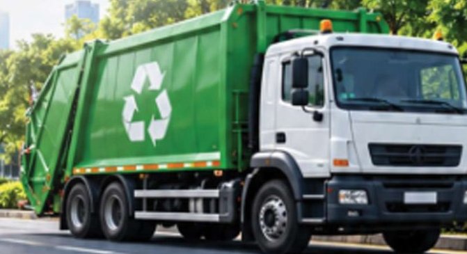 Waste collection truck on a city road